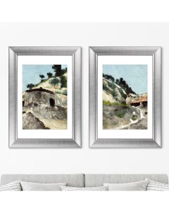 Набор из 2 х репродукций картин в раме landscape with water mill 1871г серый 50x70 см Картины в квартиру