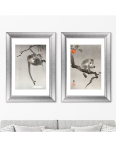Набор из 2 х репродукций картин в раме monkey in cockatoo 1914г серый 50x70 см Картины в квартиру