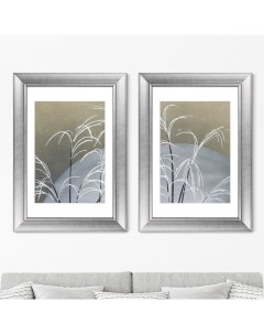 Набор из 2 х репродукций картин в раме frost from momoyogusa flowers 1909г серый 50x70 см Картины в квартиру