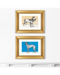 Набор из 2 х репродукций картин в раме greyhound pitbull terrier 1912г мультиколор 50x40 см Картины в квартиру