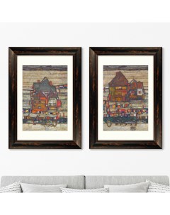 Набор из 2 х репродукций картин в раме houses with laundry suburb ii 1914г коричневый 50x70 см Картины в квартиру