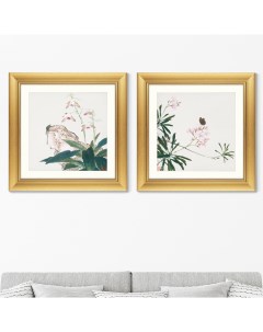 Набор из 2 х репродукций картин в раме insects and flowers ii 1644г зеленый 60x60 см Картины в квартиру