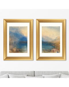 Набор из 2 х репродукций картин в раме the lake of zug 1842г голубой 50x70 см Картины в квартиру