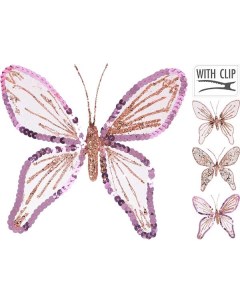 Украшение новогоднее Бабочка на клипсах YZH000200 14х15 см розовый полипропилен Koopman