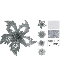 Набор украшений новог Цветы на клипсах белый серебро 3шт AWR204413 Koopman
