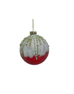 Набор шаров 8см 4шт белый красный стекло арт EBL043052 Christmas touch