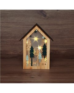 Новогоднее украшение Деревянная фигурка с подсветкой Домик в лесу 504 024 Neon-night
