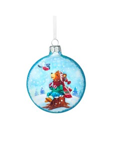 Елочная игрушка стеклянная декорированная Мишка со снегирем арт Ф 107 Белпалм