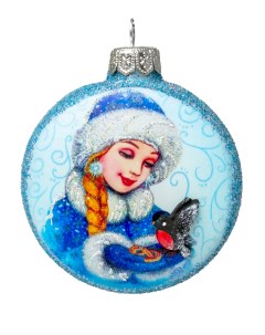 Елочная игрушка стеклянная декорированная Медальон Снегурочка арт Ф 140 Грай