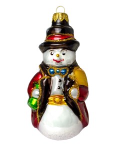 Елочная игрушка стеклянная декорированная Снеговик в пальто арт Ф 142 Грай