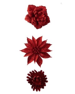 Новогоднее ёлочное украшение Красные цветочки на клипсе 3шт арт 88535 Феникс-презент