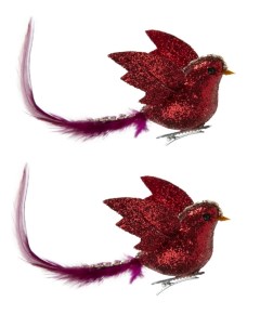 Новогоднее ёлочное украшение Птички красные на клипсе 2шт арт 87517 Феникс-презент