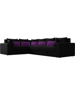 Угловой диван Мэдисон Long 92 левый 59179 микровельвет черный подушки черный фиолетовый Mebelico