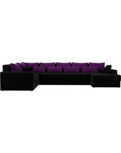 П образный диван Мэдисон П 93 левый микровельвет черный фиолетовый Mebelico