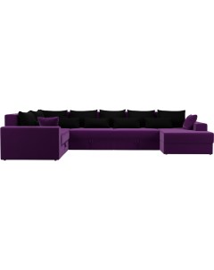 П образный диван Мэдисон П 93 левый микровельвет фиолетовый черный Mebelico
