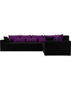 Угловой диван Мэдисон Long 92 правый микровельвет черный фиолетовый Mebelico