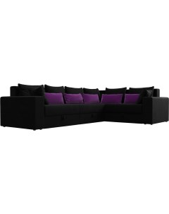 Угловой диван Мэдисон Long 92 правый 59179 микровельвет черный подушки черный фиолетовый Mebelico