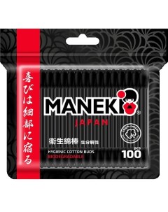 Палочки ватные B W с черным стиком 100 Maneki