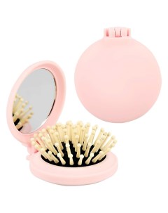 Расческа для волос с зеркалом с деревянными зубчиками Lady pink