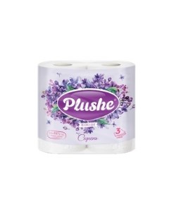 Туалетная бумага Deluxe Light Сирень 4 рул по 15 м 3 слоя белый фиолет аром 12 в упак Plushe