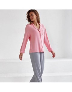 Пижама хлопковая розовая с серыми брюками Comfy home