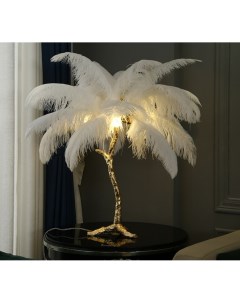 Лампа настольная с перьями feather lamp цвет белый золотой Ist casa