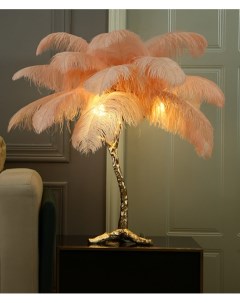 Лампа настольная с перьями feather lamp цвет розовый золотой Ist casa
