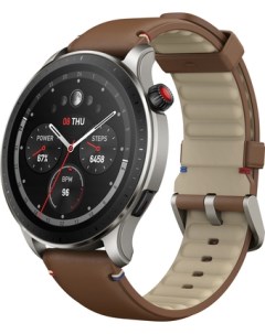 Умные часы GTR 4 серебристый с коричневым кожаным ремешком Amazfit