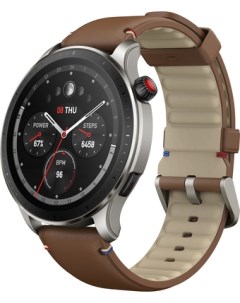 Умные часы GTR 4 (серебристый, с коричневым кожаным ремешком) Amazfit