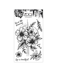 Наклейки тату переводные Цветы с надписями черно белые P.ink