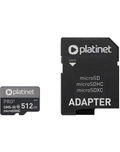 Карта памяти microSDXC SECURE DIGITAL ADAPTER SD 512GB class10 UIII A2 90MB s PMMSDX512UIII Platinet
