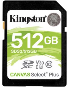 Карта памяти SDHC 512Gb Class10 Canvas Select 100R CL10 UHS I SDS2 512GB Kingston