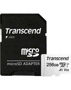Карта памяти microSD 256GB microSDXC Class 10 UHS I U3 V30 A1 SD адаптер TS256GUSD300S A Transcend