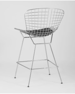 Барный стул с низкой спинкой Bertoia хромированный с черной подушкой BTY 24L P6 CH BL Stool group