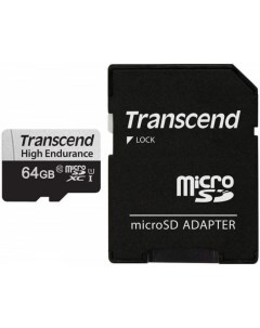Карта памяти microSD 64GB microSDXC Class 10 UHS I U1 High Endurance SD адаптер Transcend