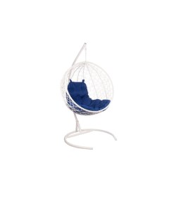 Подвесное кресло круглое цвет плетения белый подушка синий каркас белый синий 105 0x110 0x80 0 см Ecodesign