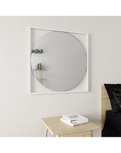 Дизайнерское настенное зеркало kvadrum m в металлической раме белого цвета белый 78x78x2 см Genglass
