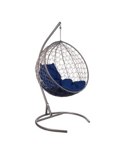 Подвесное кресло круглое цвет плетения серый подушка синий каркас серый серый 105 0x110 0x80 0 см Ecodesign
