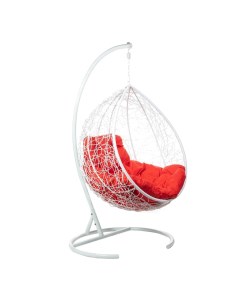 Подвесное кресло капля цвет плетения белый подушка красный каркас белый белый 95 0x120 0x70 0 см Ecodesign