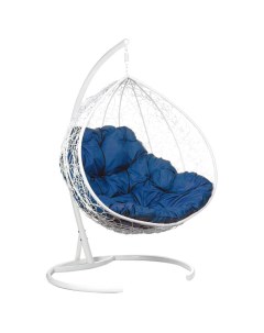 Подвесное кресло двухместное double цвет плетения белый подушка синий каркас белый белый 130 0x135 0 Ecodesign