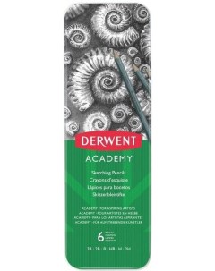 Набор чернографитных карандашей Academy Sketching Tin металлический пенал 6 шт 3B 2H Derwent
