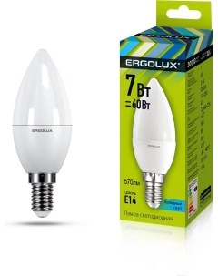 Светодиодная лампа LED C35 7W E14 4K Ergolux