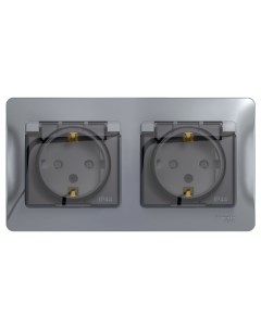 Алюм. Розетка 2-гнездн. с/з с/ш IP44 (с рамкой) GSL000347 Glossa