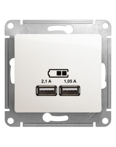 Перлам Розетка 2 USB 5В 2100мА 2х5В 1050мА без рамки GSL000633 Glossa