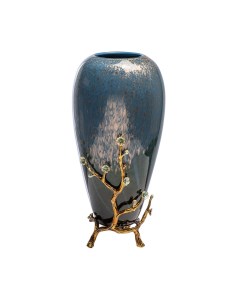 55rv5476l ваза керамическая синяя с золотыми веточками d17 40см синий Garda decor