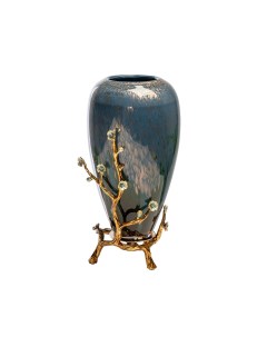 55rv5476s ваза керамическая синяя с золотыми веточками d15 32см синий Garda decor