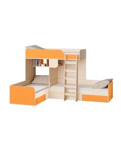Кровать двухъярусная трио 2 дуб молочный оранжевый оранжевый 326 5x195x200 см Рв-мебель