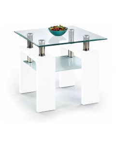 Стол журнальный DIANA H KWADRAT прозрачный/белый, 60/60/55 Halmar