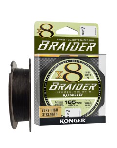 Шнур плетеный рыболовный BRAIDER X8 BLACK 150 м 0 16 мм Konger