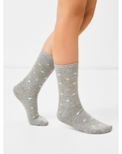 Высокие детские носки в оттенке серый меланж со звездочками и сердечками Mark formelle